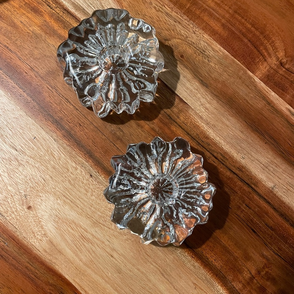 Pukeberg Glass Flower Form Candle Holder Glacial Mid Century Danish Modern PAIR